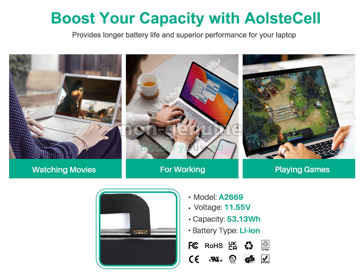 Apple MacBook Air M2 8 CPU 10 GPU 13 A2681 EMC 4074 Replacement Battery