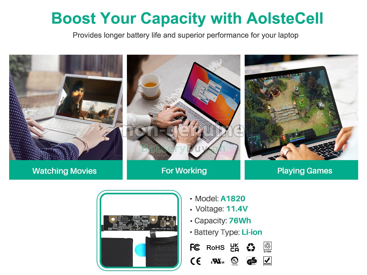 Apple MacBook Pro Core I7 2.6GHZ 15.4 inch TOUCH A1707(EMC 3072) Replacement Battery